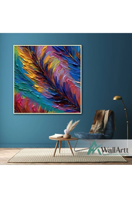 Colorful Bird Feather III 3d Heavy Textured Partial Oil Painting